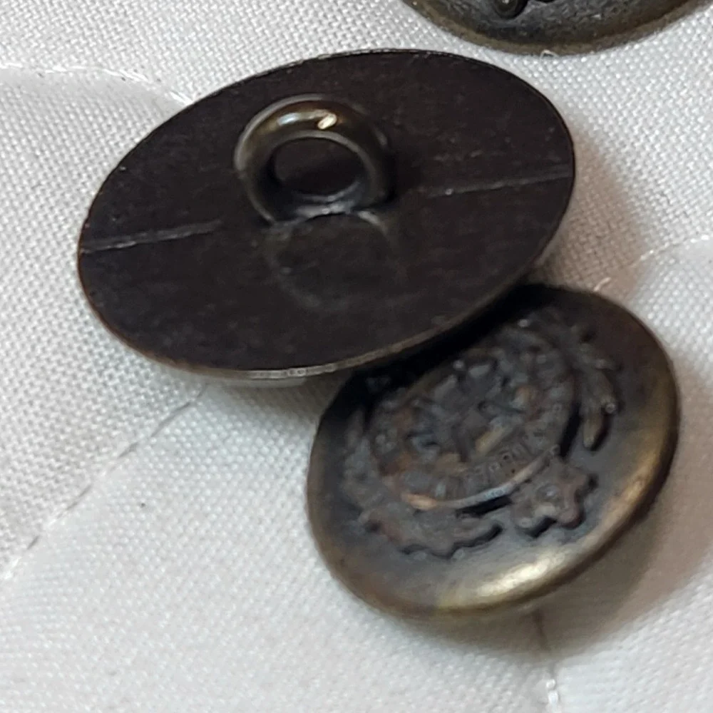 8 Real BRONZE Vtg Regiment Blazer Buttons Set CROWN LAUREL CREST Uniform Shank